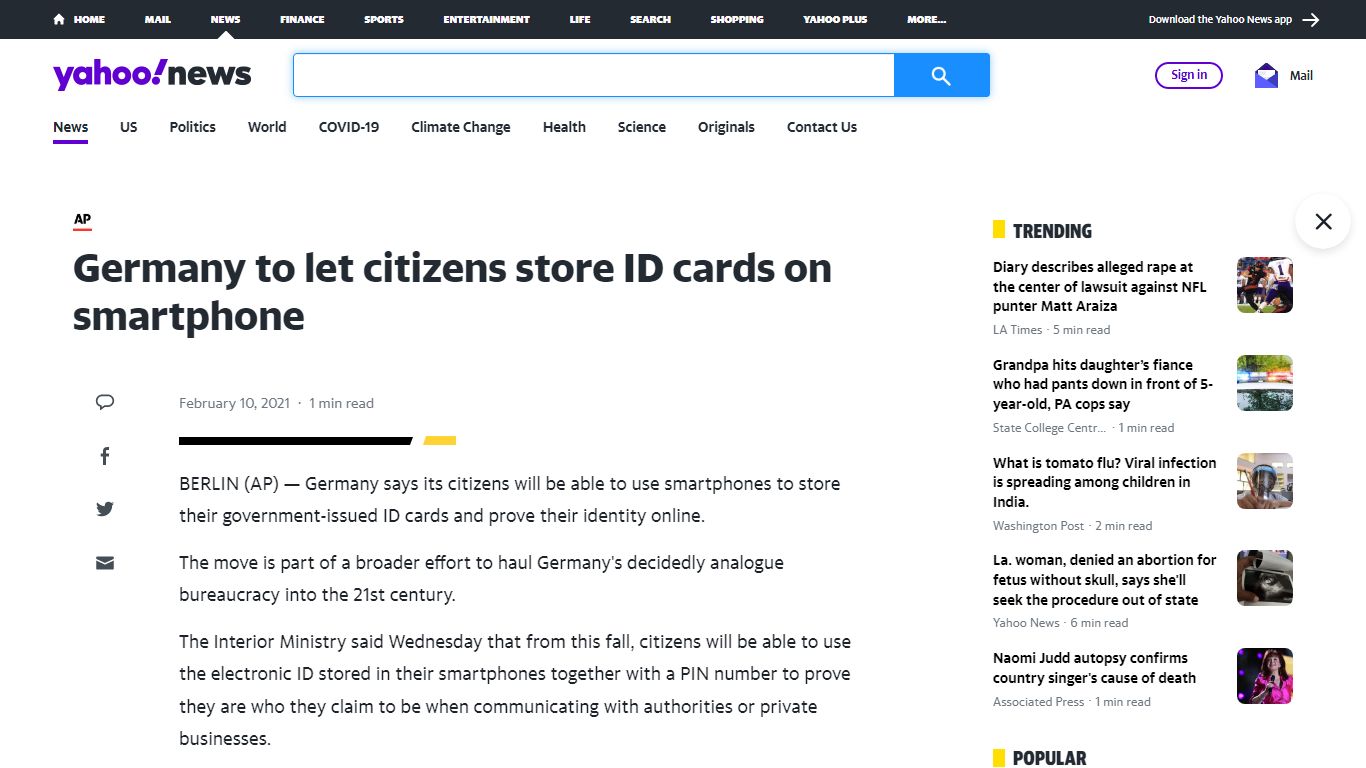 Germany to let citizens store ID cards on smartphone - Yahoo! News